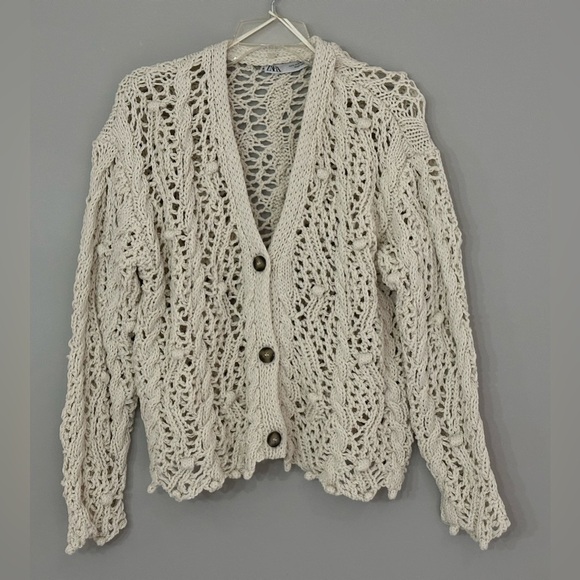 Zara Sweaters - Zara: Women’s Crochet Button Up Sweater- Size Medium